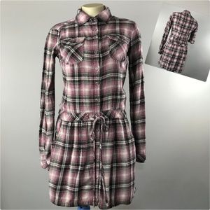 Miley Cyrus button tie tunic top long short sleeve soft flannel feel